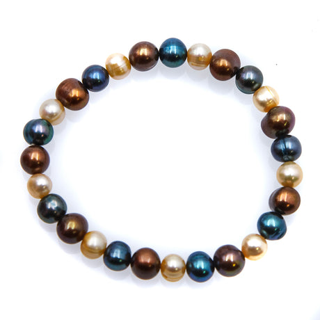 FPB1295-02: Stretch Bracelet 7-9mm Round Woodland Mix Potato Pearl