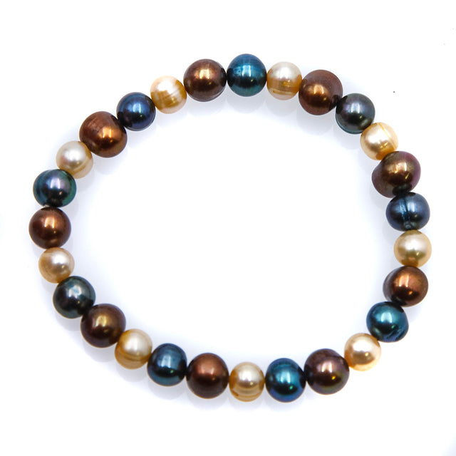 FPB1295-02: Stretch Bracelet 7-9mm Round Woodland Mix Potato Pearl