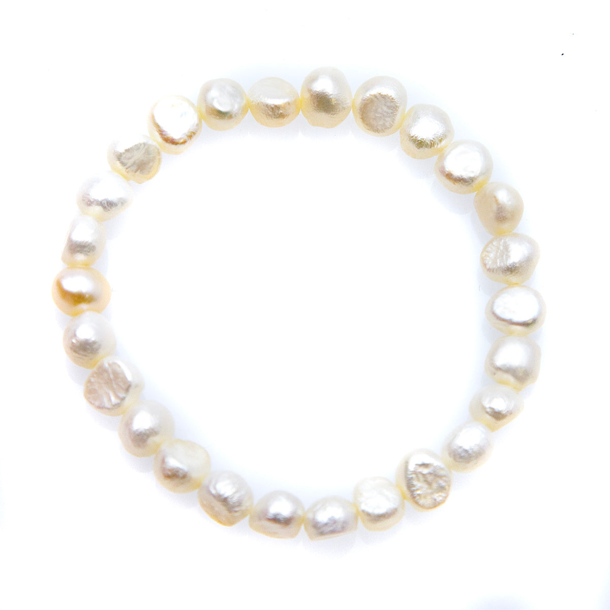 FPB1295-07: Stretch Bracelet 7-8mm White Flat Back Pearl