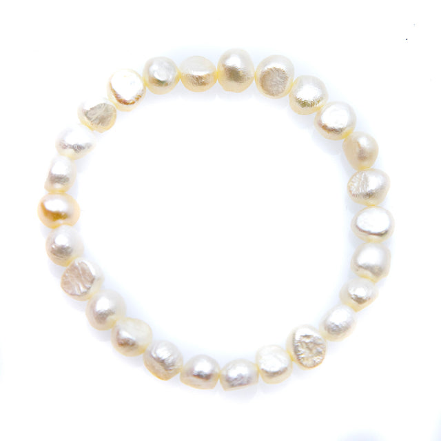 FPB1295-07: Stretch Bracelet 7-8mm White Flat Back Pearl
