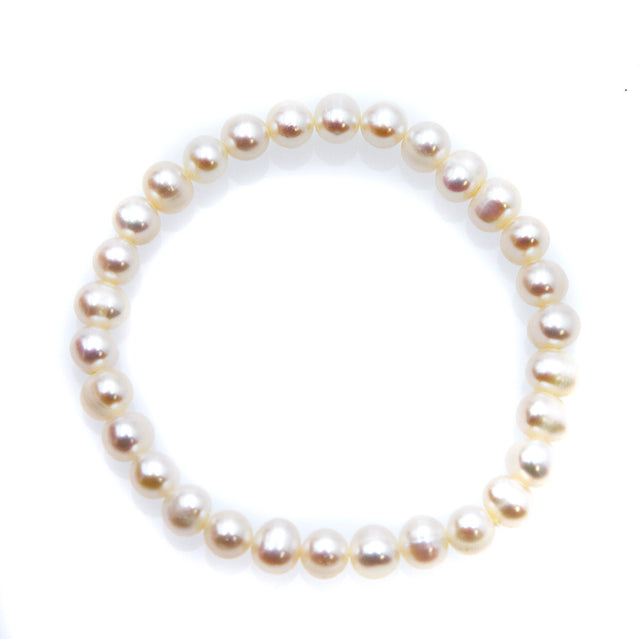 FPB1295-08: Stretch Bracelet 6-8mm White Potato Pearl