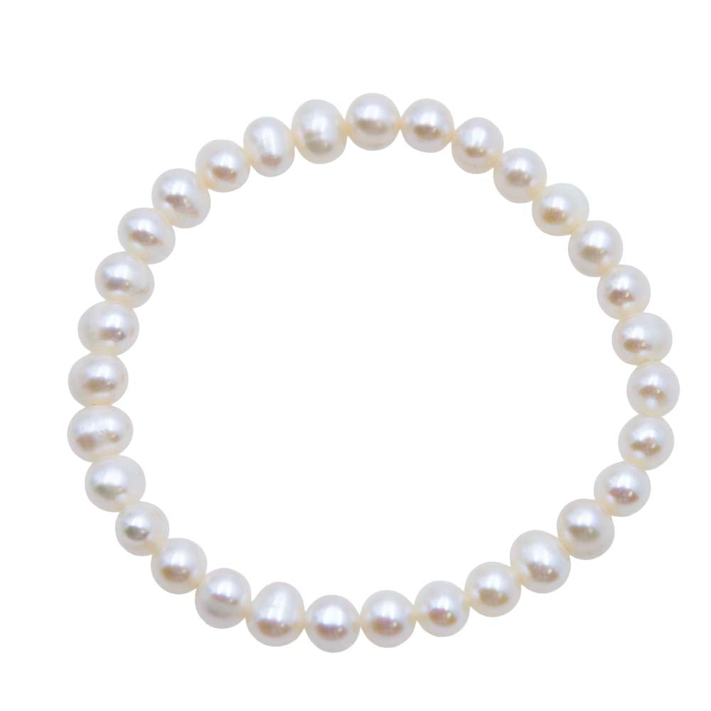 FPB1295-08: Stretch Bracelet 6-8mm White Potato Pearl