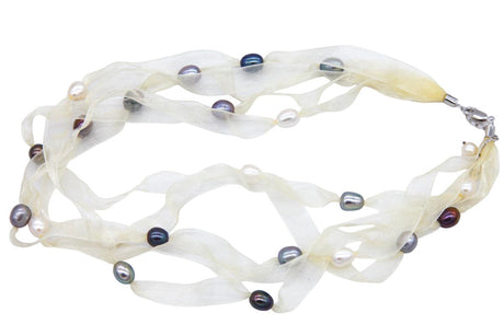 FPN1595-02: Pearl Ribbon Necklace ButterCream 18-22Inch