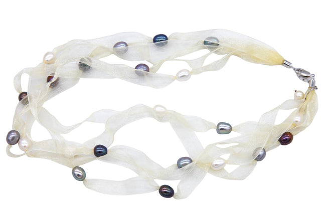 FPN1595-02: Pearl Ribbon Necklace ButterCream 18-22Inch