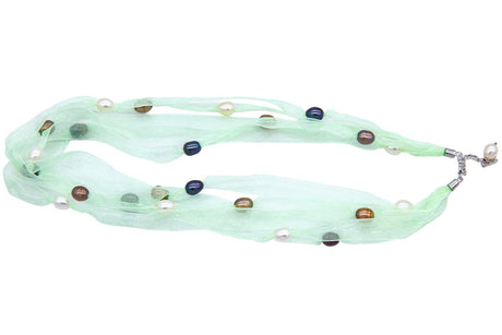 FPN1595-03: Pearl Ribbon Necklace Spring Green 18-22Inch