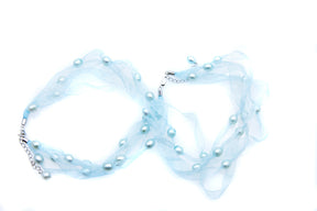 FPN1795-10: Pearl Ribbon Necklace/Bracelet Aqua w/Lt. Blue