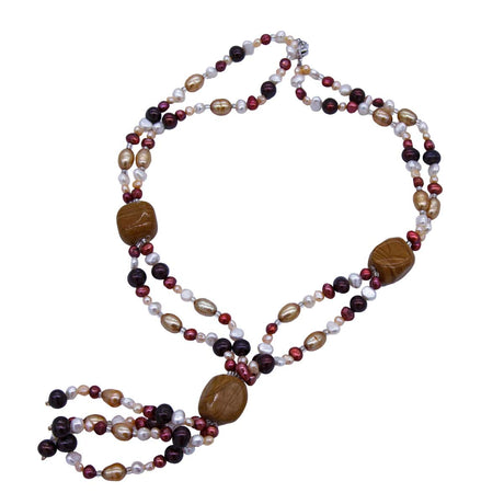 FPN1995-08: Iron & Orchre 18" Multi Strand Necklace W/ Clasp
