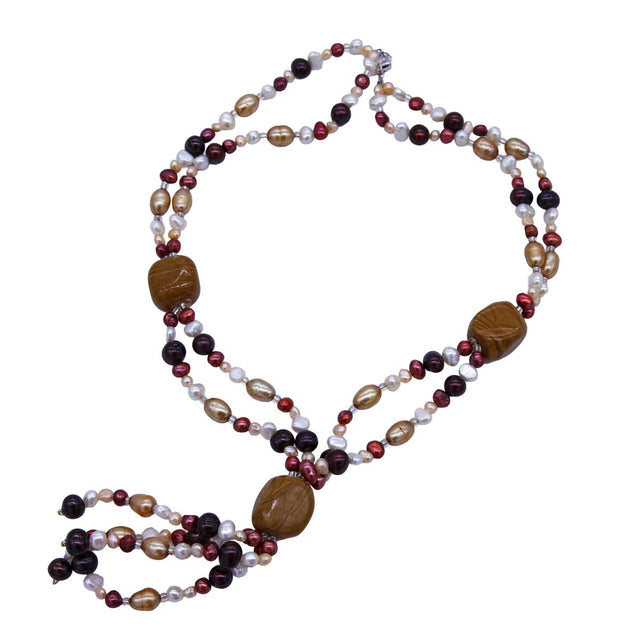FPN1995-08: Iron & Orchre 18" Multi Strand Necklace W/ Clasp
