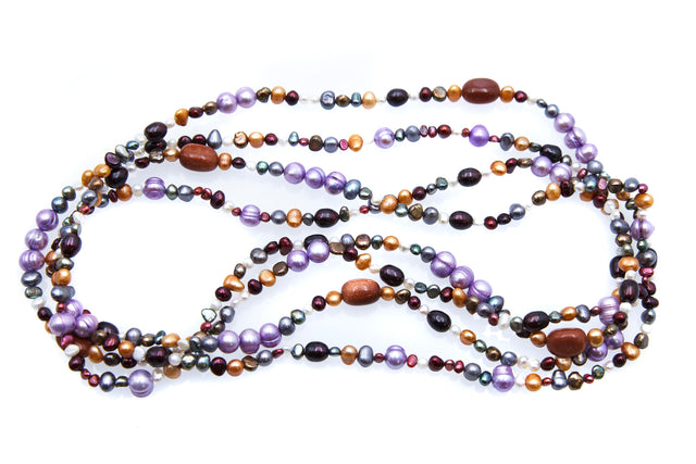 FPN3995-11: Pearl Necklace GoldStone Fiesta 98" Rope No Clasp