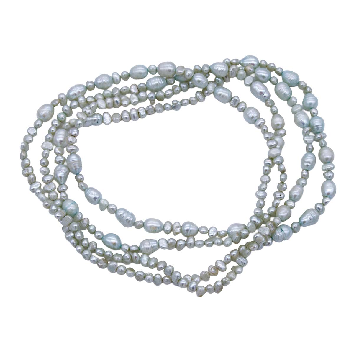 FPN3995-34: Sage Silk Pearl Lariat Necklace (no Close) 63"