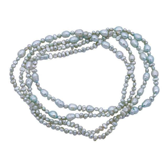 FPN3995-34: Sage Silk Pearl Lariat Necklace (no Close) 63"