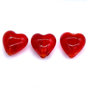 HT444-5: Heart Lampwork Bead Red 15mm - 5PPK