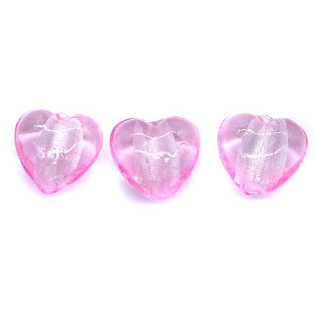 HT491-5: Heart Lampwork Bead Pink 15mm - 5PK