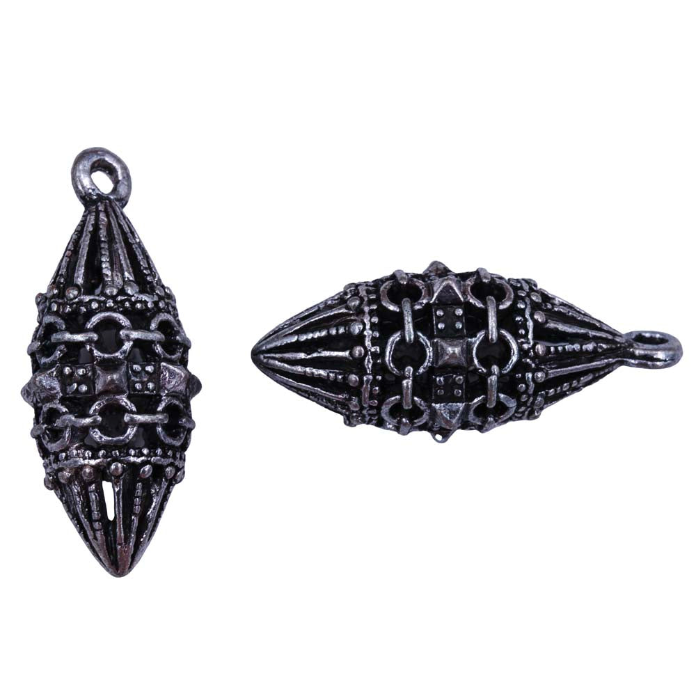 ME3122-S1: Metal Pendant Bead Spiky Design Silver 10x23mm-3PC