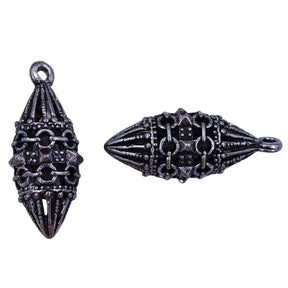 ME3122-S1: Metal Pendant Bead Spiky Design Silver 10x23mm-3PC