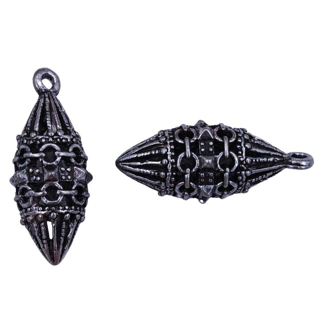 ME3122-S1: Metal Pendant Bead Spiky Design Silver 10x23mm-3PC