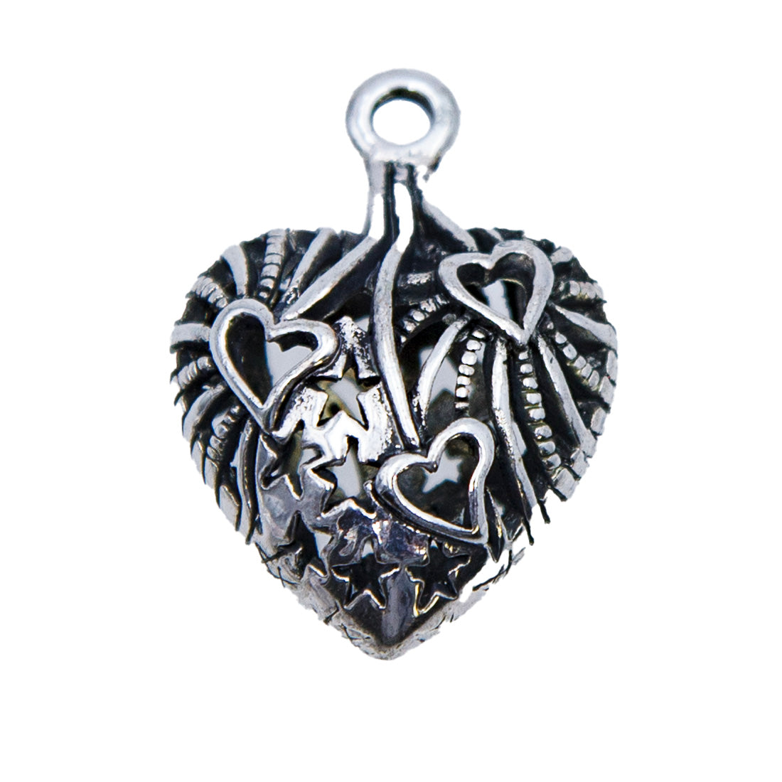 ME4040-AS: Charm Puffed Heart w/Hearts & Stars 21x30mm - 4 PCS