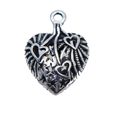 ME4040-AS: Charm Puffed Heart w/Hearts & Stars 21x30mm - 4 PCS