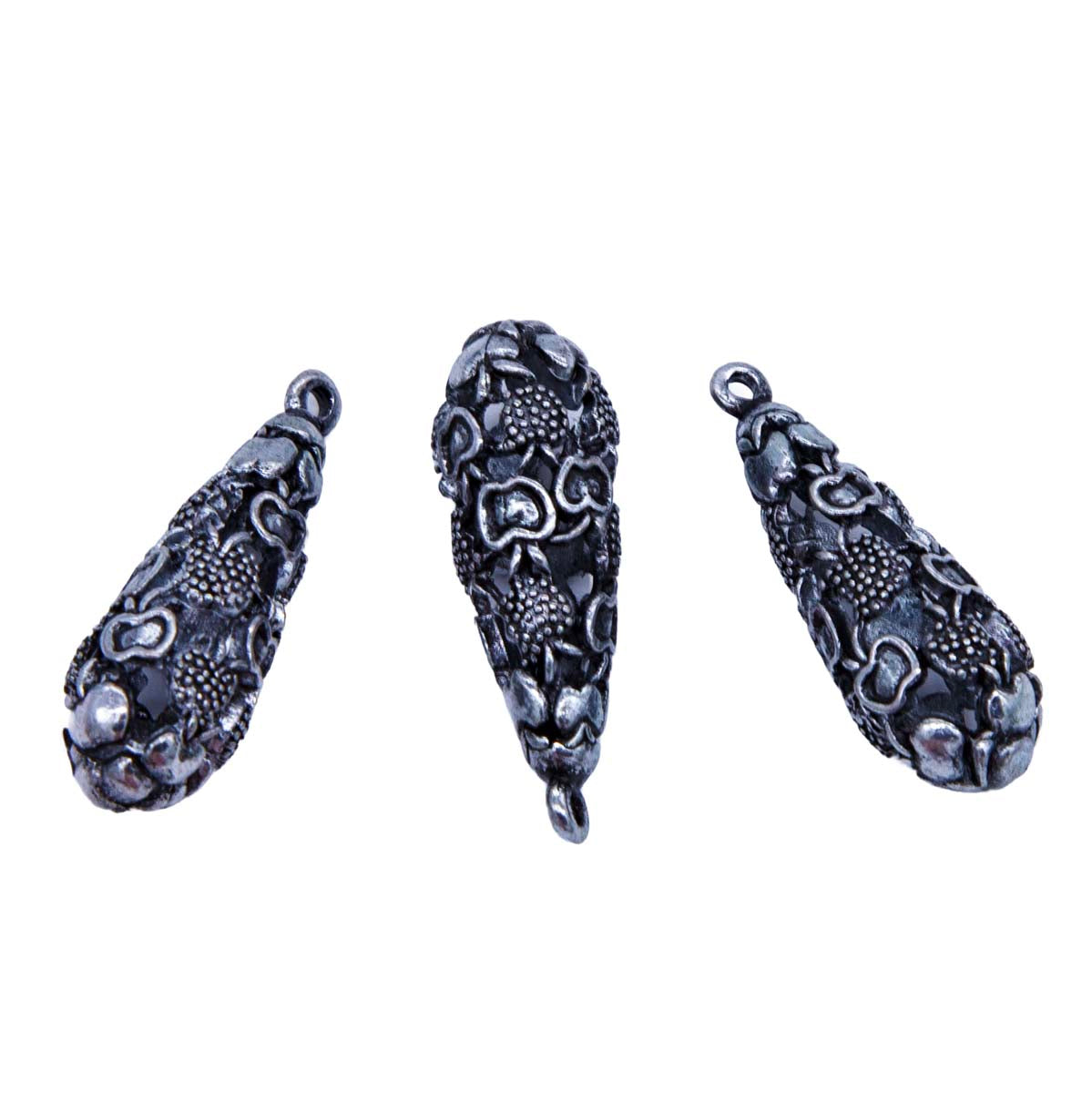 ME4171-S1: Metal Pendant Bead Apple Design Silver 12x31mm - - 3 PC