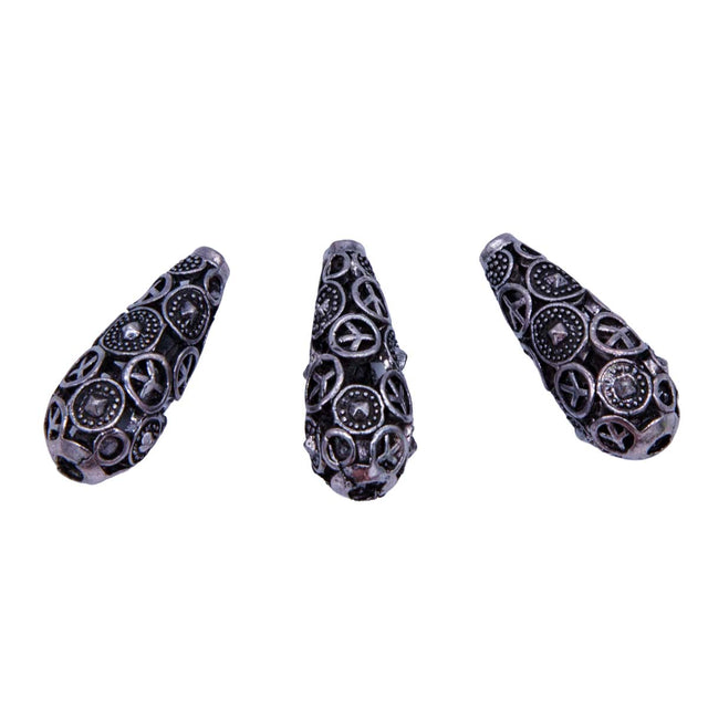 ME4172-S1: Metal Drop Bead Peace Design Silver 12x31mm-3PC