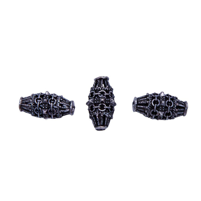 ME4172-S4: Metal Drop Bead Spiky Design Silver 9x17mm-3PC