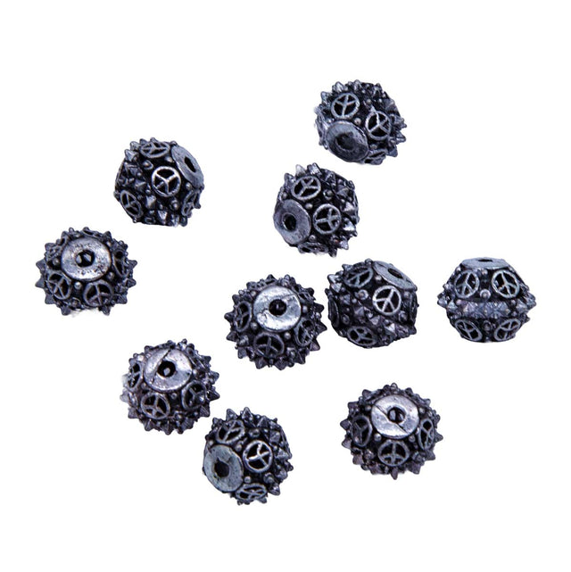 ME4173-S1: Bead Peace Sign/spike Silver 8x10mm-10PC