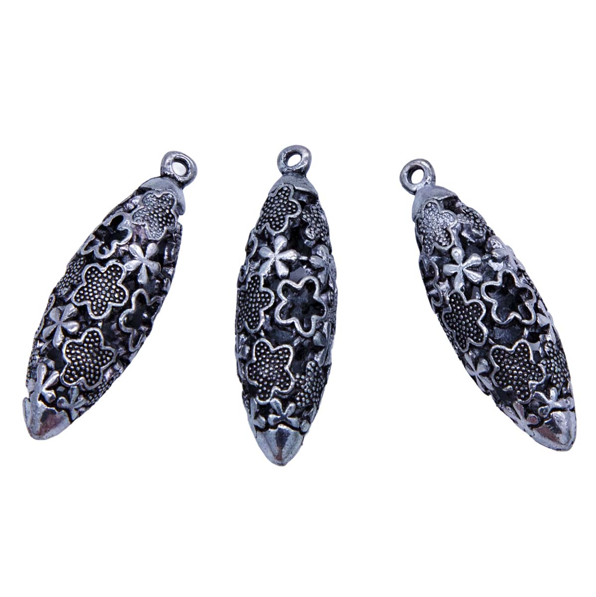 ME4175-S1: Metal Drop Bead Flower Design Silver 9x17mm-3PC