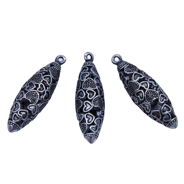 ME4175-S2: Metal Drop Bead Heart Design Silver 9x17mm-3PC