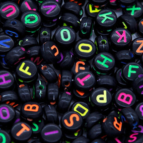 PL200-13: Acrylic Alphabet Black/Multi Disc 4x7mm 200Pcs