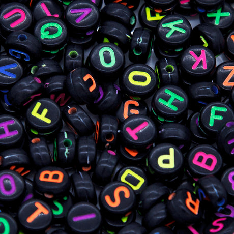 PL200-13: Acrylic Alphabet Black/Multi Disc 4x7mm 200Pcs
