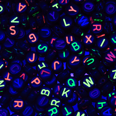 PL200-13: Acrylic Alphabet Black/Multi Disc 4x7mm 200Pcs