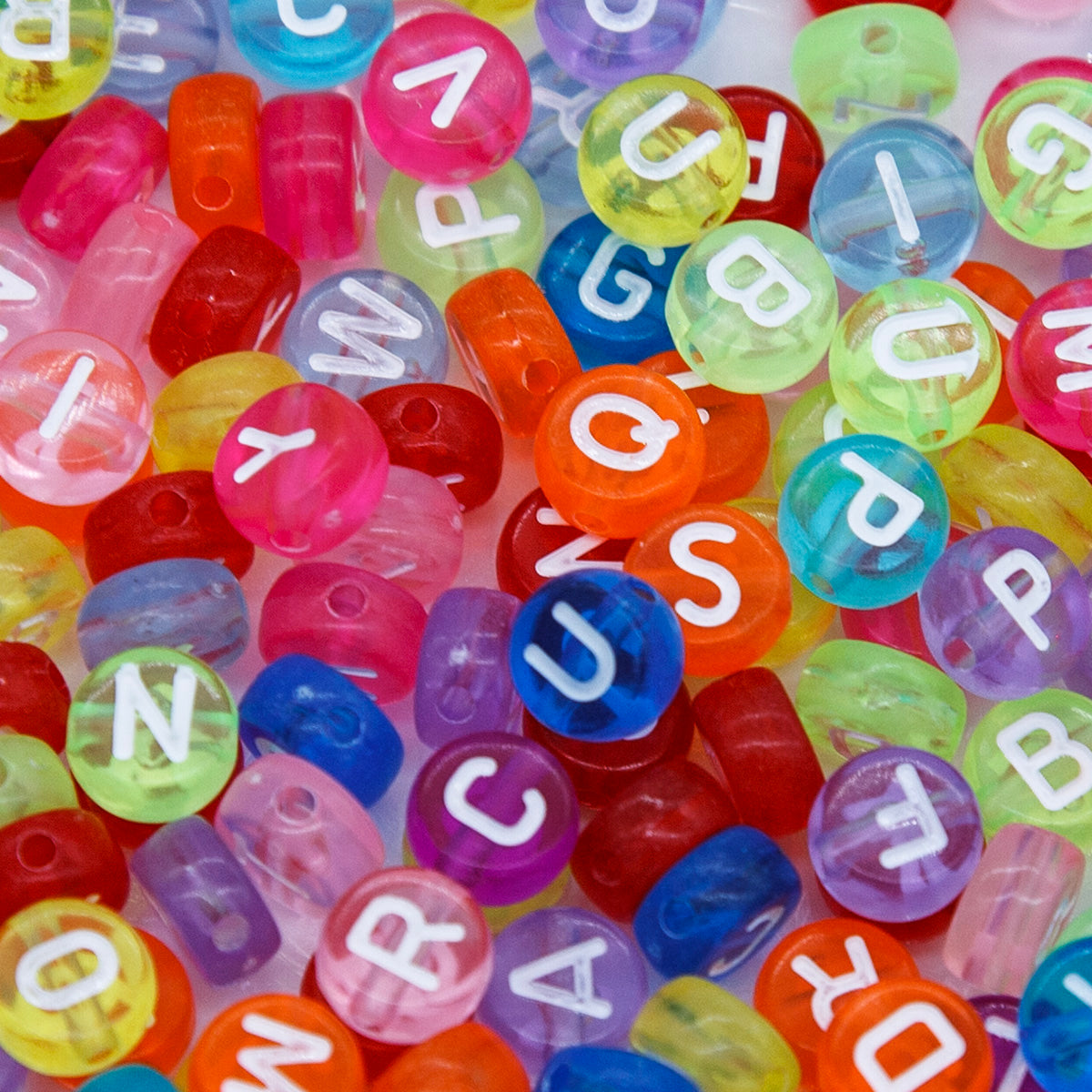 PL200-19: Acrylic Disc Alphabet TR Multi w/White 4x7mm 200Pcs