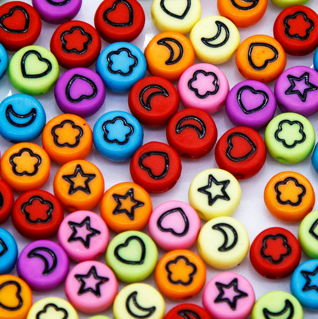 PL200-20: Acrylic Disc Symbols Multi w/Black 4x7mm 100Pcs