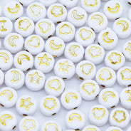 PL200-21: Acrylic Disc Symbols White w/Gold 4x7mm 100Pcs
