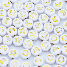 PL200-21: Acrylic Disc Symbols White w/Gold 4x7mm 100Pcs