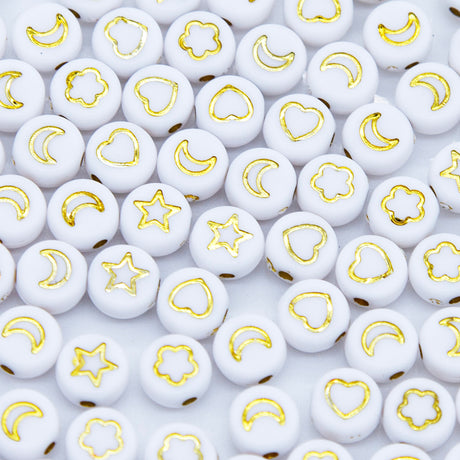 PL200-21: Acrylic Disc Symbols White w/Gold 4x7mm 100Pcs