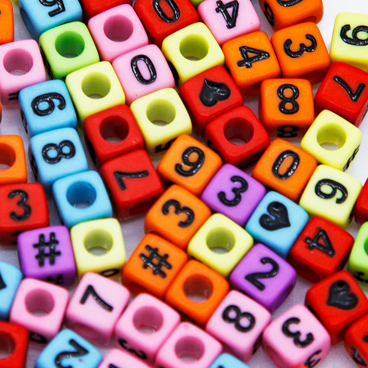 PL200-23: Acrylic Numbers Multi/Black 6x6mm 4mm Hole 100PPK