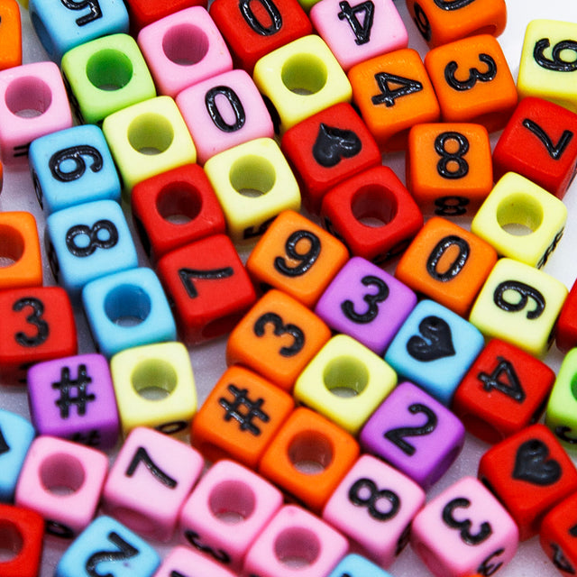 PL200-23: Acrylic Numbers Multi/Black 6x6mm 4mm Hole 100PPK