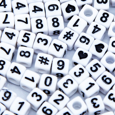 PL200-4: Acrylic White/Black Numbers 6x6mm 4mm Hole 100PPK