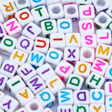 PL200-5: Acrylic Alphabet White/Multi 6x6mm 4mm Hole 100PPK