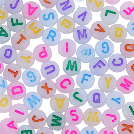 PL200-8: Glow in the Dark Acrylic Letter Disc Beads (100 pc Bag)