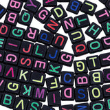 PL203-13: Black Alphabet Letter Beads with UV Reactive Letters 100Pcs