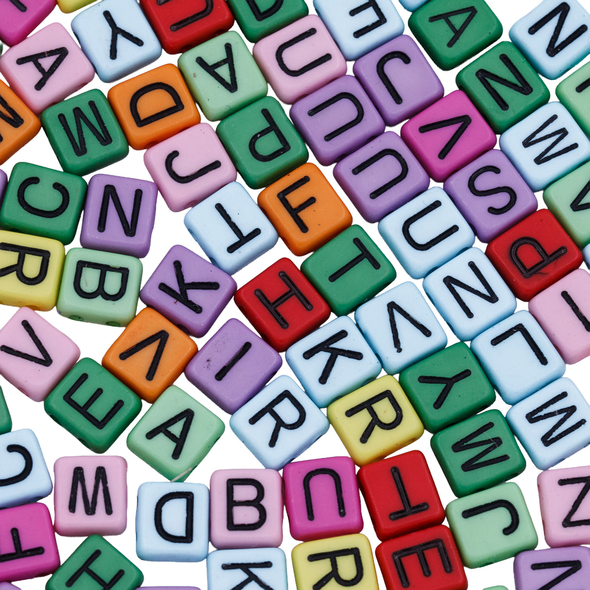 PL203-14: Colored Alphabet Letter Beads with Black Letters Two-Hole 8.5x7.8x4.2mm 100Pcs