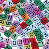 PL203-14: Colored Alphabet Letter Beads with Black Letters Two-Hole 8.5x7.8x4.2mm 100Pcs