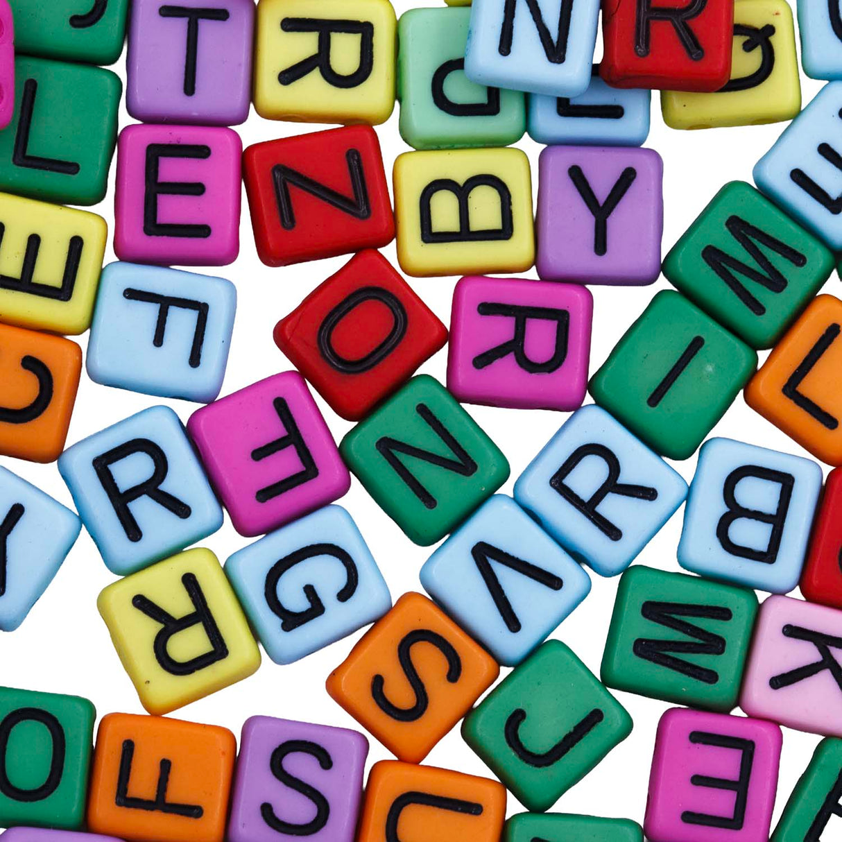 PL203-14: Colored Alphabet Letter Beads with Black Letters Two-Hole 8.5x7.8x4.2mm 100Pcs