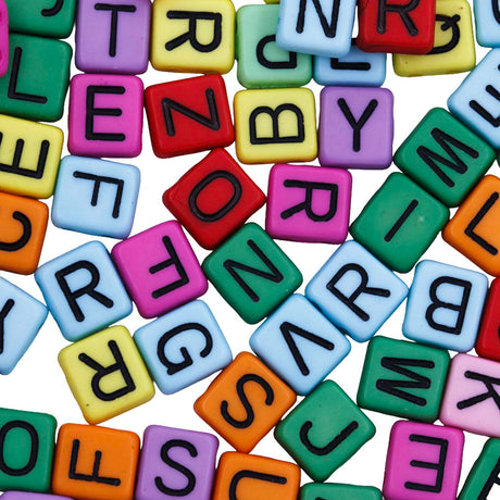 PL203-14: Colored Alphabet Letter Beads with Black Letters Two-Hole 8.5x7.8x4.2mm 100Pcs