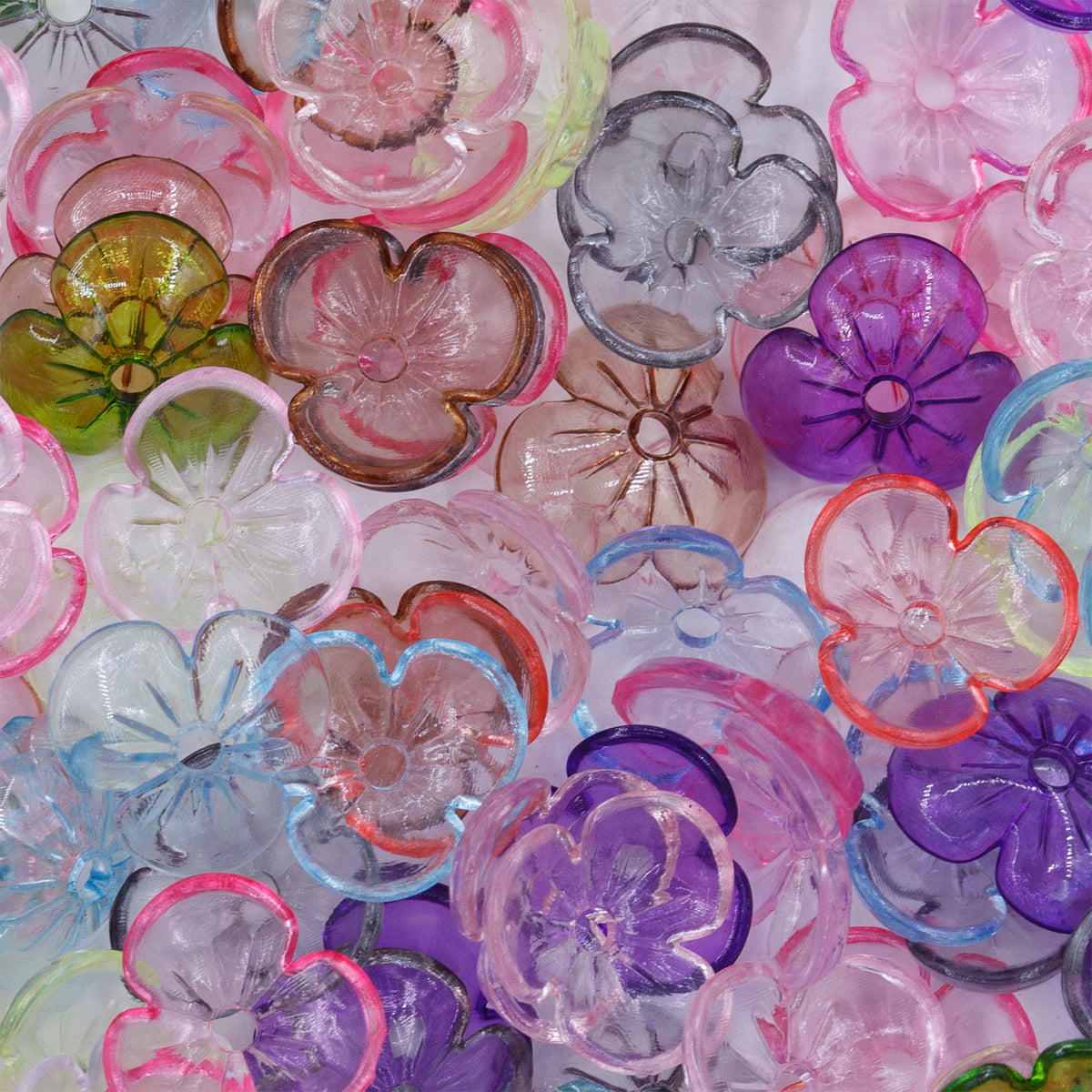 PL211-FL4: Acrylic Trans. Flower Spacer Beads – Multi Color - 100 pc Bag