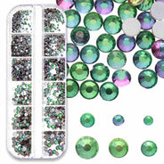 RH525-508FX: China FlatBack Rhinestone Mix Green Flame 1500PPK