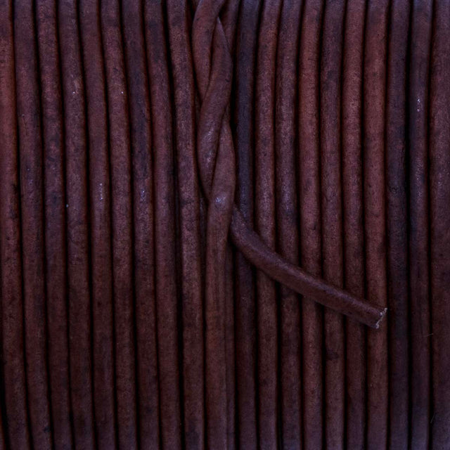 RL2520-0403: Round Leather Lace Spool Mahogany 2mm 25yds