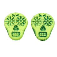 SK002: Sugar Skull - Lime Green and Emerald 19x16mm - 10 Pc